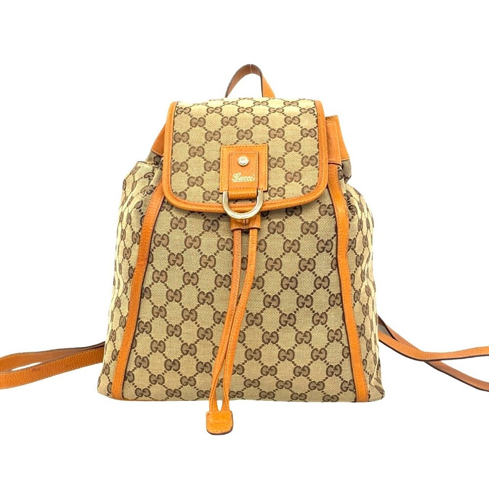 GUCCI Vintage GG Logo Canvas Leather Backpack (Brown, Item No. 21241)